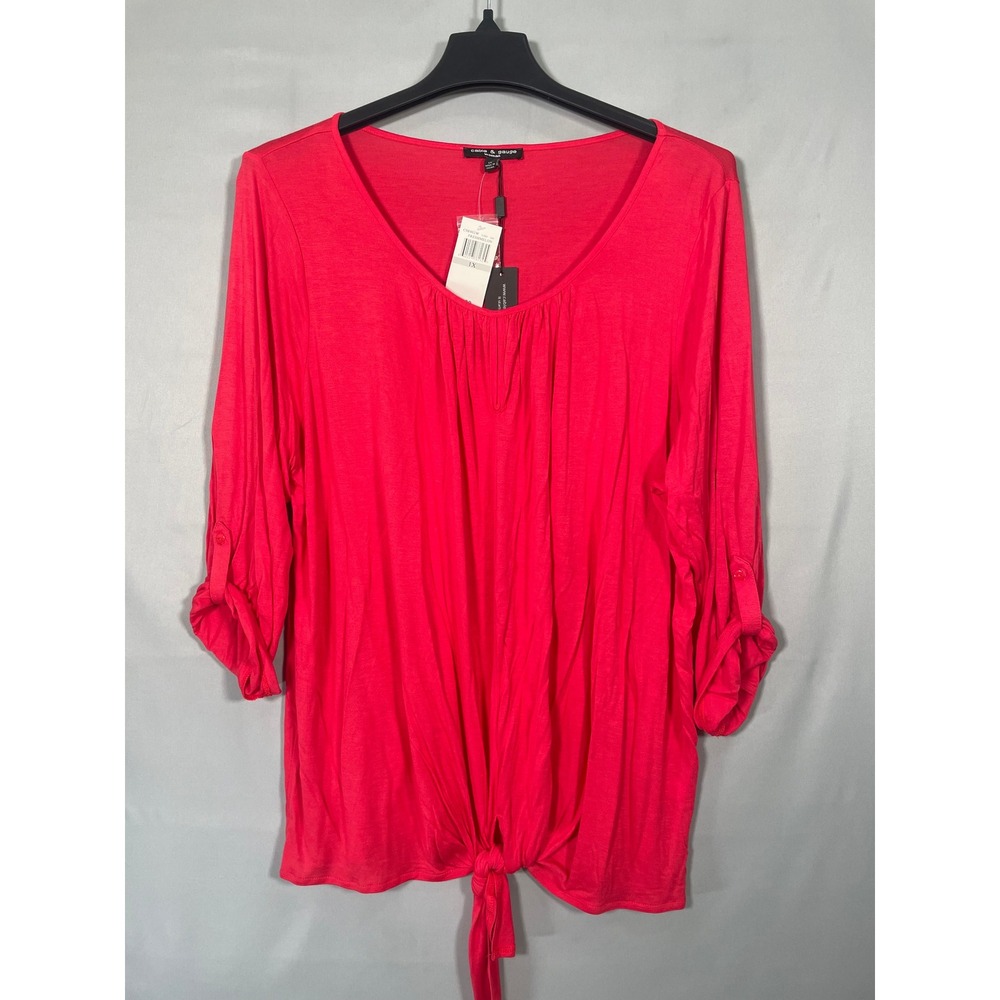 Cable & Gauge Woman Fresh Melon Tie Front Roll Tab Top 1X‎ C98902W Viscose NEW